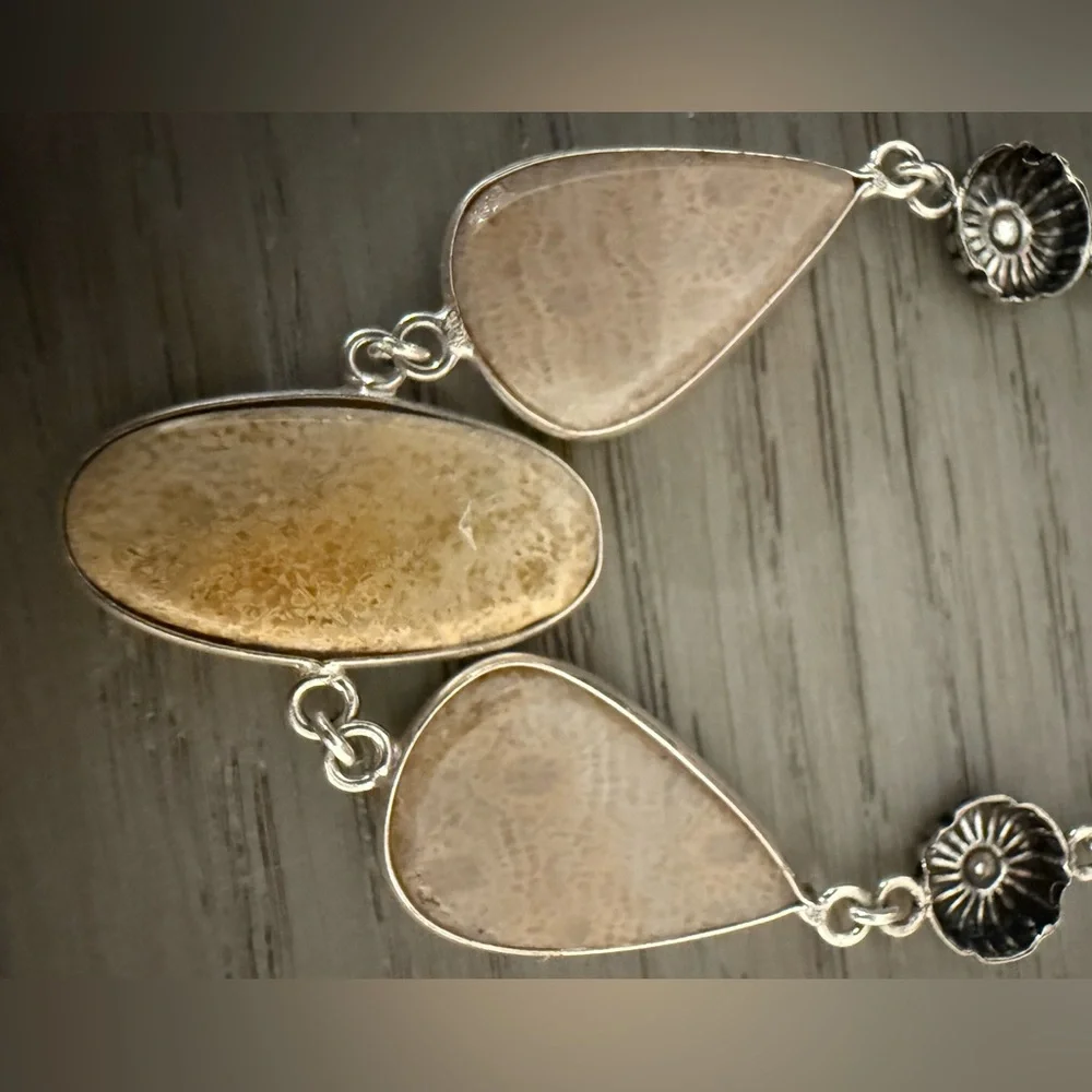 Delicate Silver and Beige Fossilized Coral Bracelet or Anklet Jewelry no brand